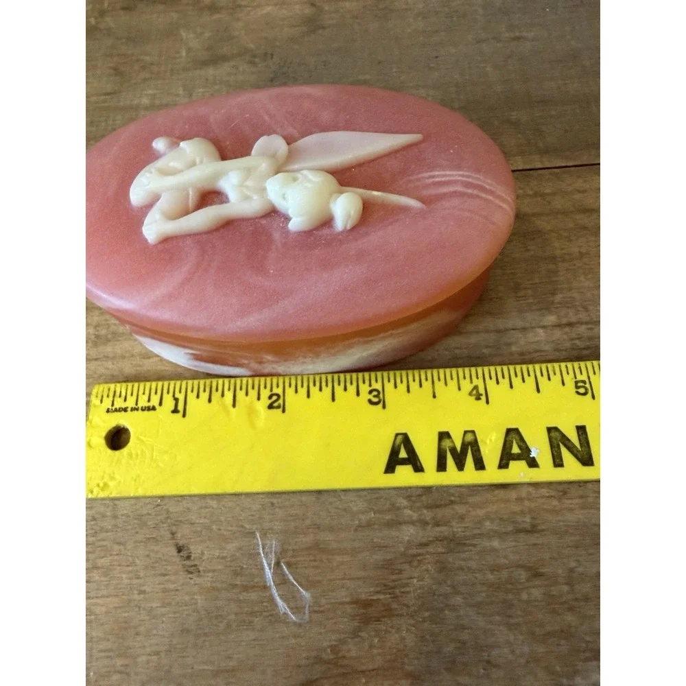 Vintage Tinkerbell Disney Keepsake Jewelry Box Lift Off Lid, Incolay Stone
